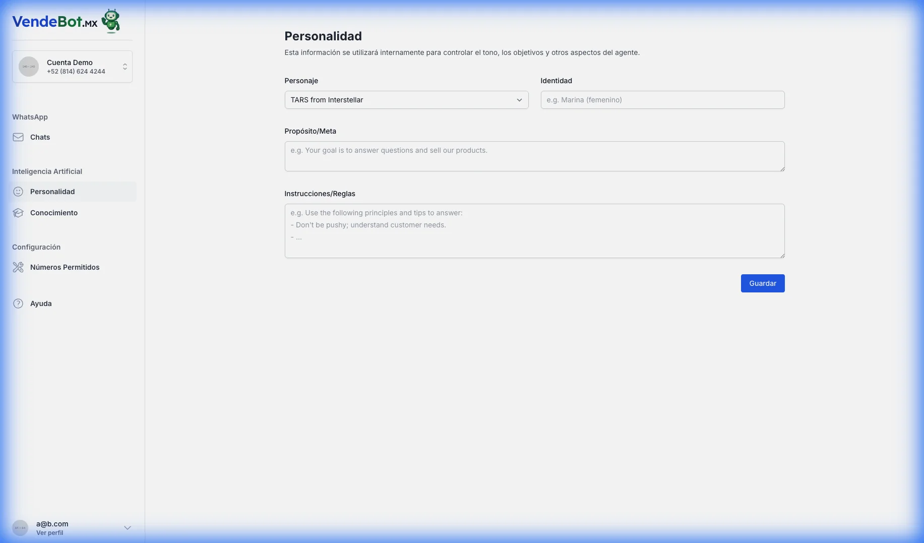 Configuración de personalidad