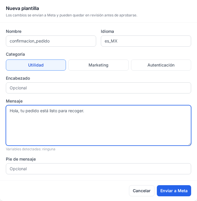 Formulario para redactar una plantilla de utilidad