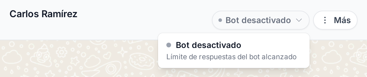 Motivo de Bot desactivado en un chat de prueba: límite de respuestas alcanzado
