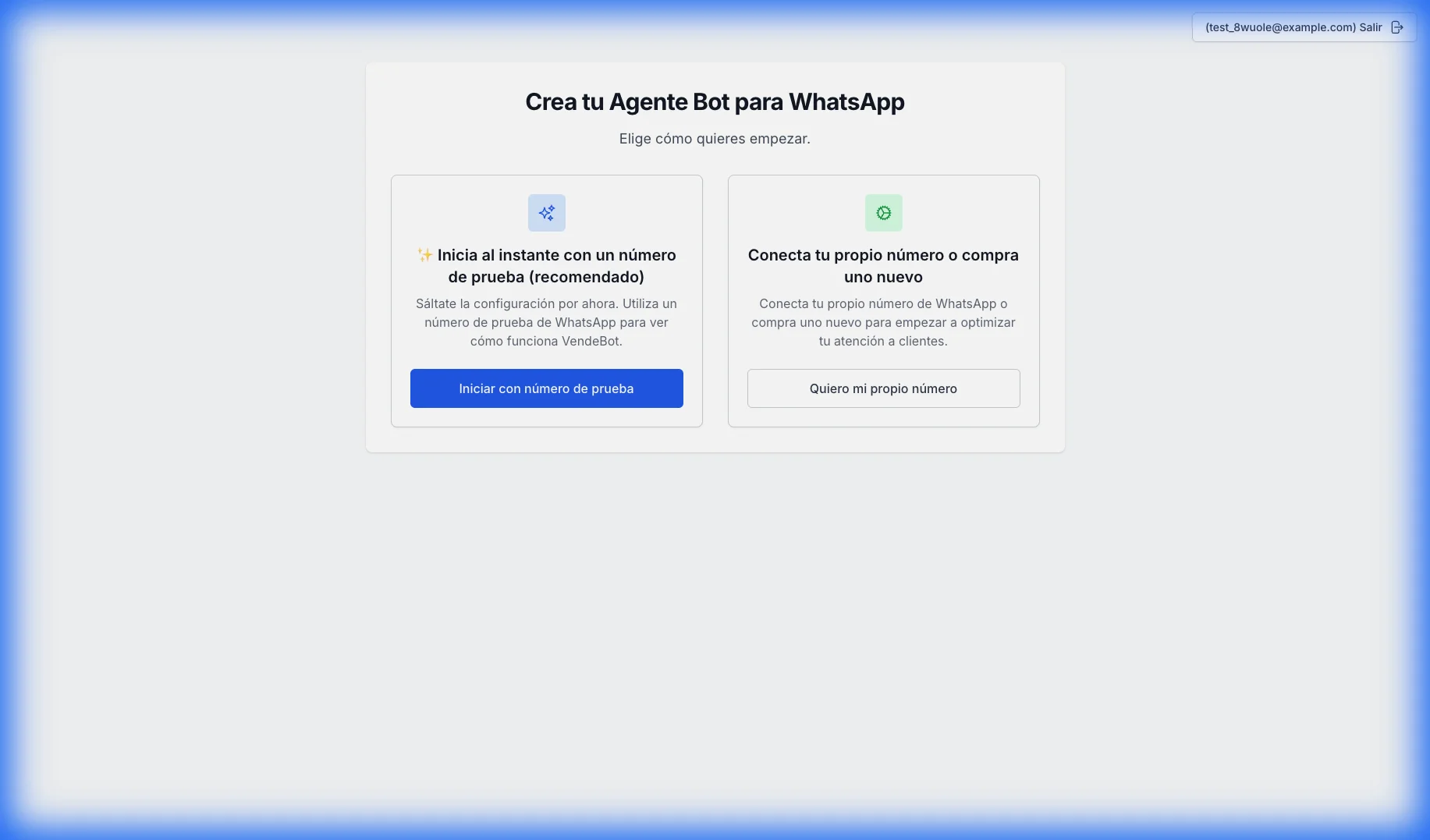 Opciones de configuración inicial